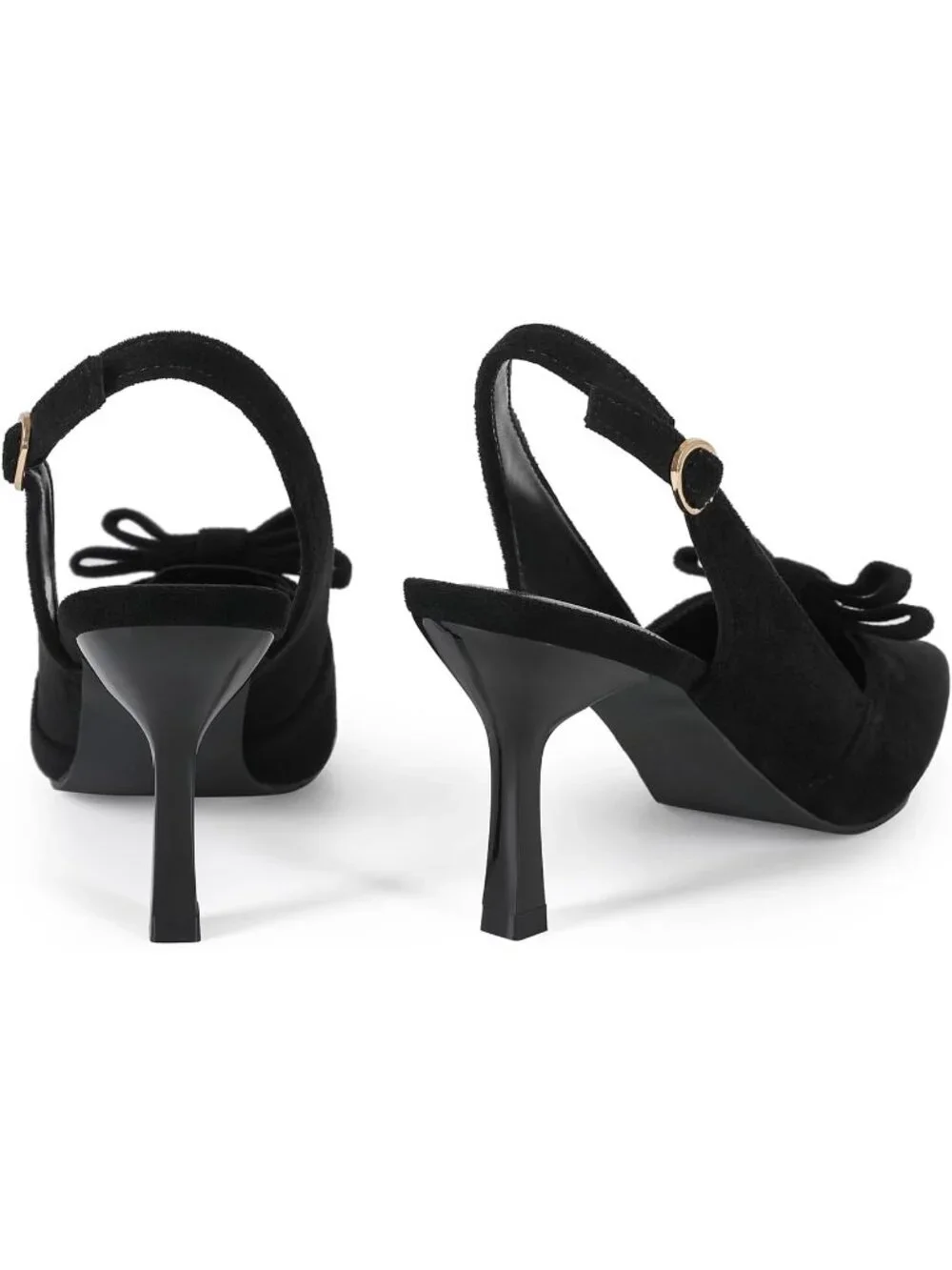 Women's Black Comfortable Slingback Closed Pointed Toe 3 inch Kitten Heels Pumps